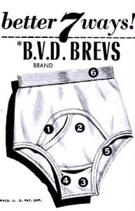 An advertisement for vintage BVD underpants
